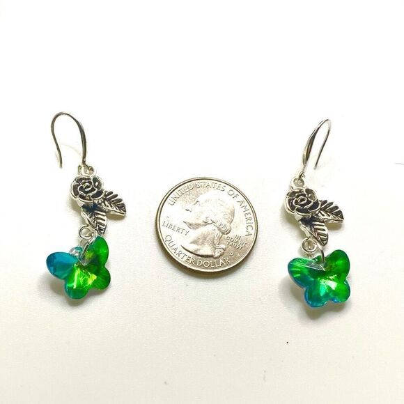 AUK Silver 925 Flower & Crystal Butterfly Dangles - Picture 5 of 10